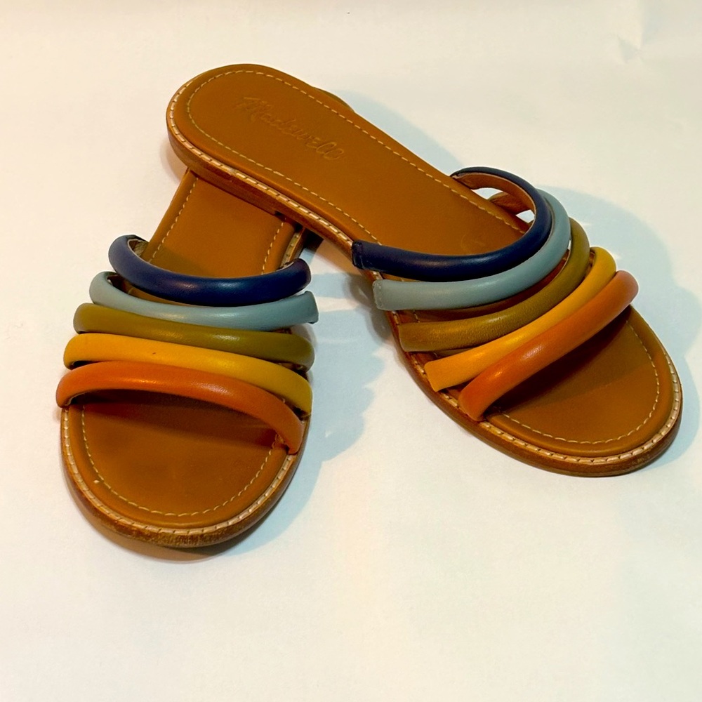 Madewell, Addie Leather Multicolor Strap Flat Sandal. Woman’s Size 9
